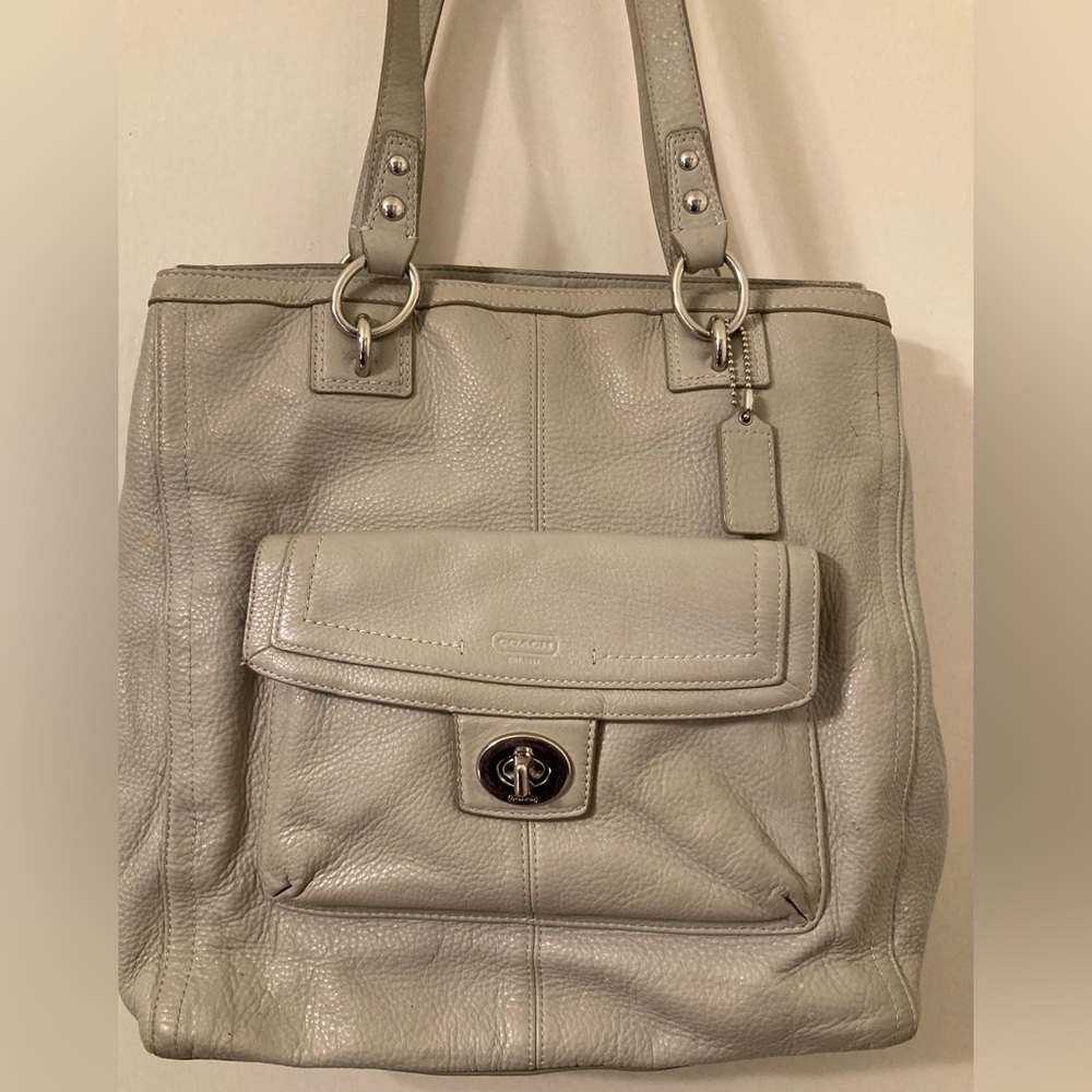 Coach Penelope Pebbled Leather Tote North South Taupe Ivory #C1282-F19264